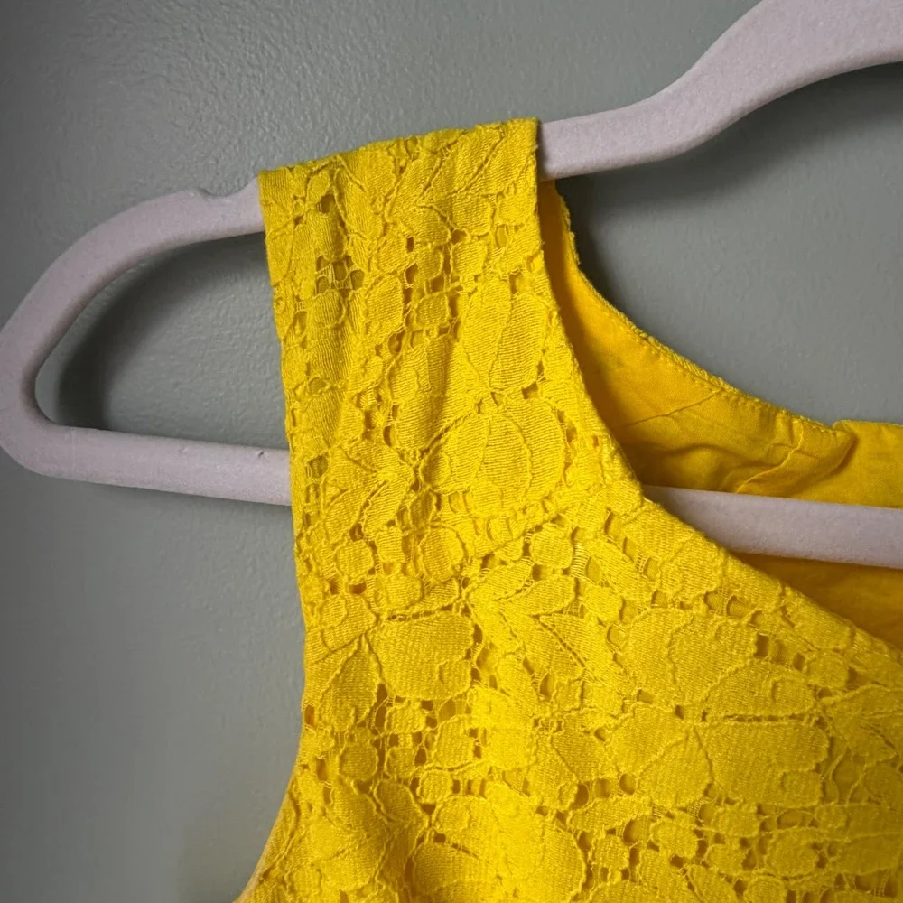 J. Crew Lucille Dress Yellow Floral‎ Lace Overlay Sleeveless Cotton Classic SZ 4